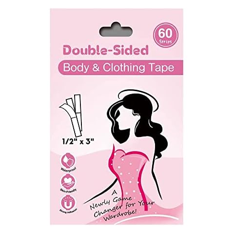 OKELA Fashion Clothing Tape Double Sided for Body- 1 Pack (60 Strips)- Strong and Clear Lingerie Tape for All Skin Tones and Fabric,Long Lasting for Securing Necklines,Scarves & Straps Cover