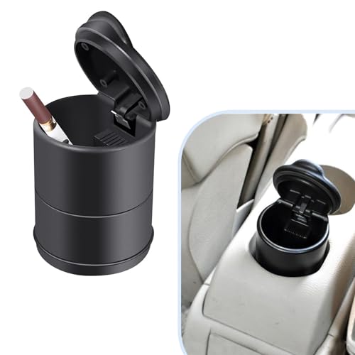 UGSHY 1 PC Car Ashtray with Lid, Portable Auto Car Truck Ashtray, Smell Proof Temperature Resistance Ashtray for Most Car, Office, Home (Black)