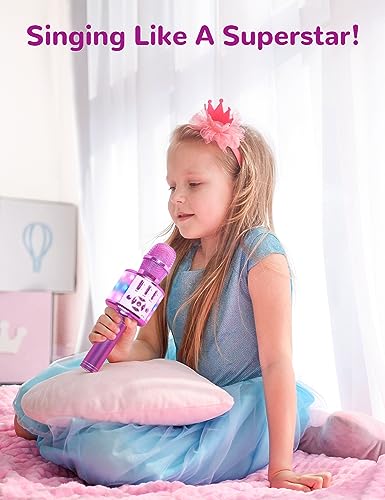 Image of Amazmic Toys for Girls, Kids Karaoke Microphone Toddler Microphone for Kids with Lights, for Girls, Birthday New Year Party Boys Toy Age 3 4 5 6 7 8+(Light Purple)