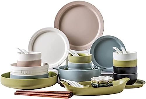 Imagen de Juego de vajilla elegante for restaurante de lujo y hogar Juego de vajilla de estilo europeo Servicio for 10 46 piezas Juego de platos de porcelana coloridos Juego de vajilla moderno y lujoso Cena de