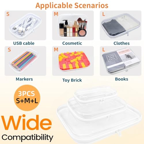 Image of 3PCS Thickened Clear Hard Shell Zipper Case, Professional Grade Plastic Transparent Storage Box, Toiletry Pouch, Travel Organizer, Cosmetic Bag (S /M /L)