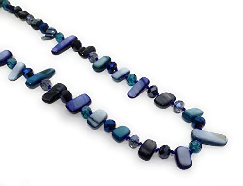 BRANDELIA Collares Largos de Colores Mujer Bisutería de Nácar y Perlas de Cristal, Azul Cielo