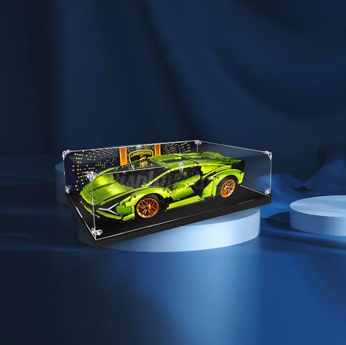 Acrylic Display case Compatible with Lamborghini Sián FKP 37 42115 - Large Size (Model Set is not Included) (with Theme Background) US Stock