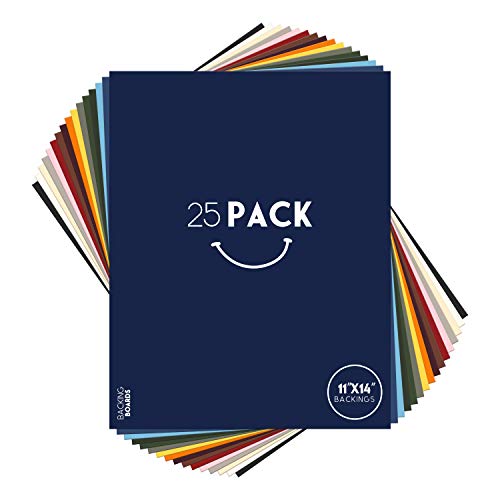 Golden State Art, Multicolor Uncut Mats - for Photos, Pictures, Frames - Acid-Free, White-core, 25 Pack, 11x14