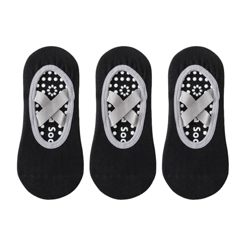 3 Pairs Non Slip Yoga Socks for Women and Men Grip Pilates Barre Socks for Indoor Fitness Workout Black