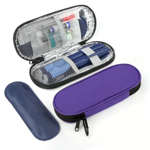 Image of Insulin Pen Cooler Travel Case with 2 Reusable TSA Approved Ice Packs, Diabetic Medication Insulated Cooler Bag for Insulin Pens and Other Diabetic Supplies Storage Dark Purple