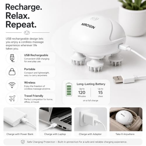 Image of Electric Scalp Massager for Hair Growth | Head Massager Vibrating Machine | Scalp Massager Brush for Deep Head Massage & Stress Relief | Hair Massager for Scalp Massage | Rechargeable (White)