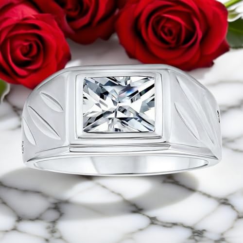 Emerald-Cut Mens Gemstone Engagement Ring 925 Sterling Silver 10K 14K 18K Gold Anniversary Ring for Men Husband Personalized3