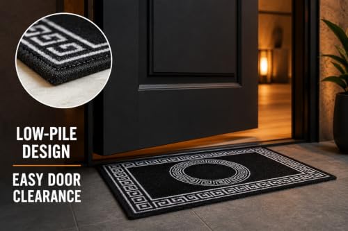 Image of Matz&More Anti Slip Multipurpose Floor Mat, 40x60cm, for Door, Entrance, Bathroom, Bedroom, Kitchen, Office, Greek Black White