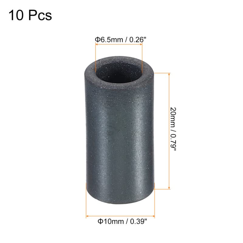 Tool parts 10pcs 10x6.5x20mm Ferrite for Toroid Core Transformer Inductor Coil Ring - Black