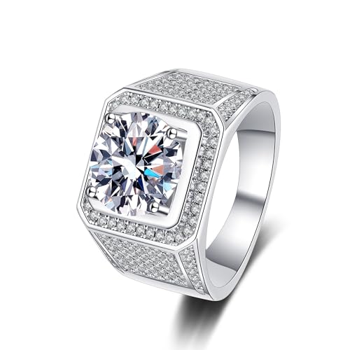 Bague homme moissanite 2-5 carats sertie quatre griffes en argent plaqué platine