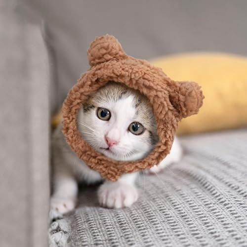 Image of Cat Hat, Dog Hat, Cat Costume Rabbit Ear Headwear for Christmas Cosplay, Soft Knit Warm Pet Accessory (Brown)