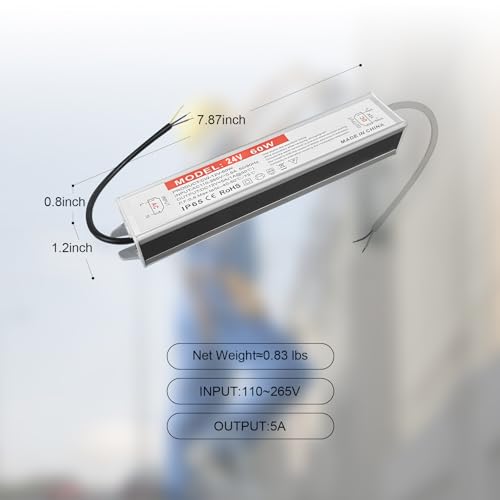 Image of QNNP LED Driver 60 Watts 24V DC Low Voltage Transformer Waterproof IP67 Power Supply Transformer Adapter AC 85V-265V to 24V DC, LED Power Supply for Indoor Outdoor Lighting
