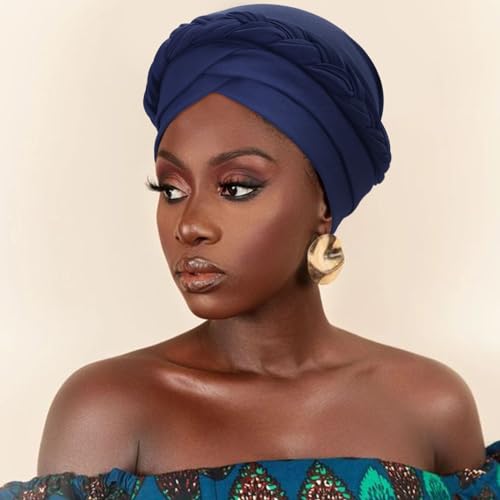 Image of DRESHOW Turban Pre-Tied Twisted Hat Thread African Head Wraps for Black Women Chemo Cancer Cap Braid Hair Cover