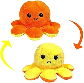 ROMESA Style 2 Octopus Plush Toy for Kids Boys Girls Double-Sided Reversible Octopus Plush Octopus Reversible Plushie Baby Toys Gifts for Kids Mood Octopus (Yellow-Orange)