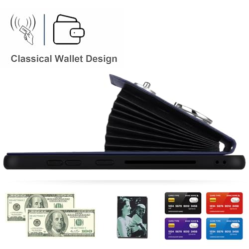 COTDINFOR Compatible with Samsung Galaxy S24 Plus Case with Card Slots for Men with 360°Rotation Ring Stand Wallet Leather Phone Case Shockproof Protective Case for Samsung Galaxy S24 Plus Blue YBK