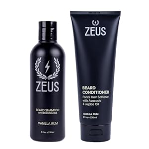 ZEUS Beard Wash Set for Men, Shampoo & Conditioner Duo with Green Tea & Essential Oils, Hydrates, Softens & Strengthens Beard Hair (Made in USA) Vanilla Rum