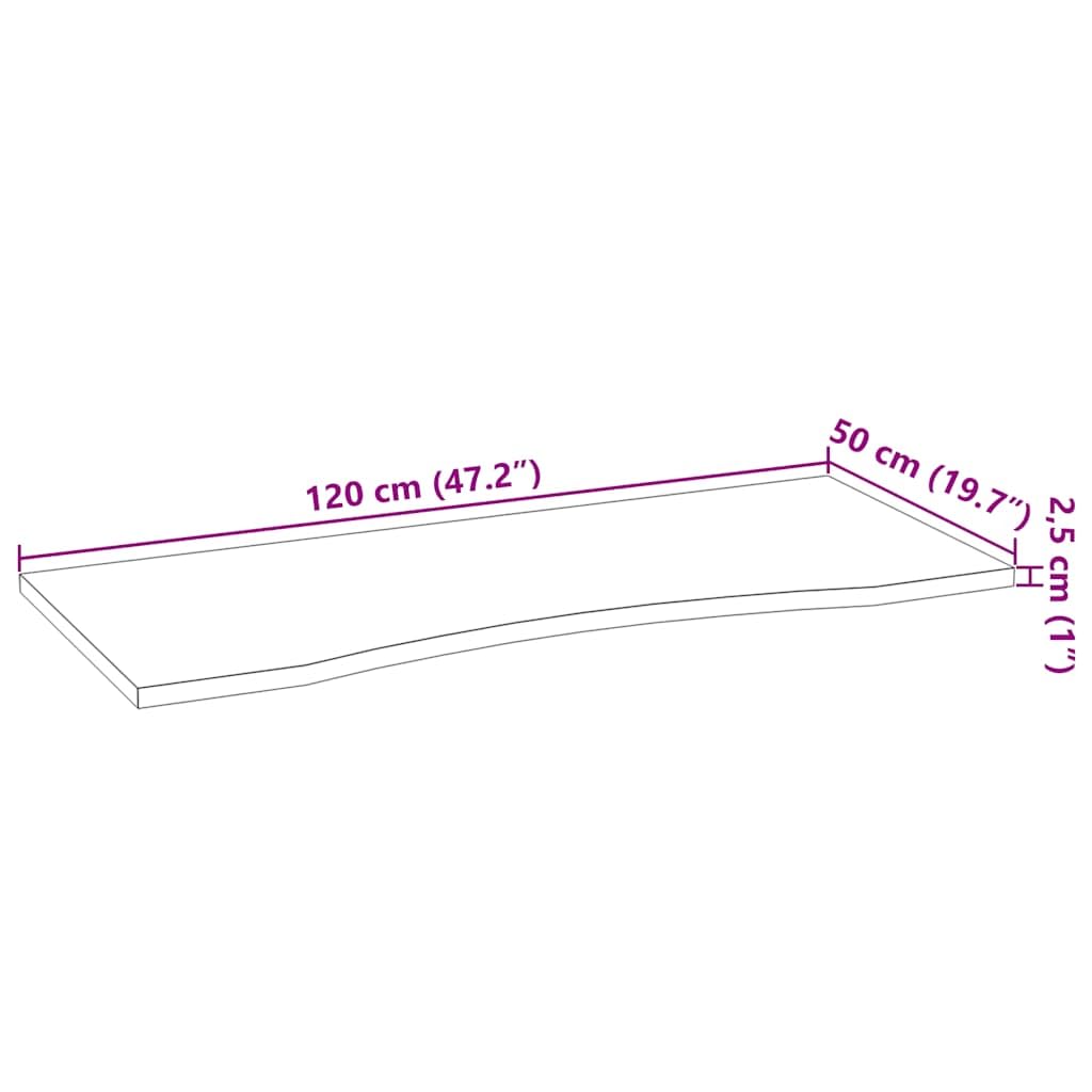 Tablero de madera maciza sin tratar de 120 x 50 x 2,5 cm de roble para bricolaje, muebles, comedor, oficina, cocina, jardín, robusto y versátil, natural, resistente a los arañazos