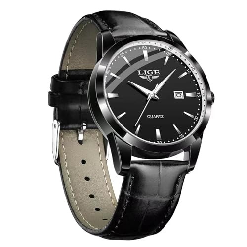 Image of LIGE Fashion Mans Wristwatch Date Luminous Dress Watch for Man Stylish Waterproof Quartz Wrist Watch Stylish Leather Watches for Men