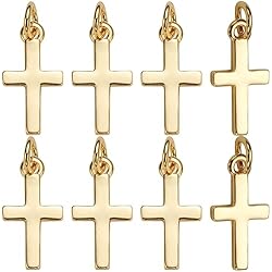Dijes De Oro CREATCABIN 20 pieza de Dijes de Cruz de Latón Chapado En Oro de 18 quilates, Mini Colgante de Cuentas de Cruz, Dijes de Crucifijo A Granel con Anillo de Salto para Hacer Joyas, Manualidades 8x15mm
