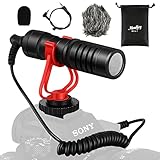 Moukey MCM-1 - Micrófono para cámara réflex digital digital con condensador para cámaras Canon Sony, Nikon, cámaras de fotos y smartphones