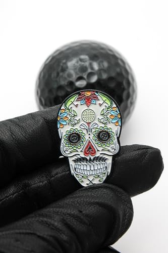 Image of Sugar Skull Golf Ball Marker + Magnetic Hat Clip, Funny and Unique Golf Gifts, Premium Quality, The for Your Favorite Golfer, Golf Accessories for Any Occasions