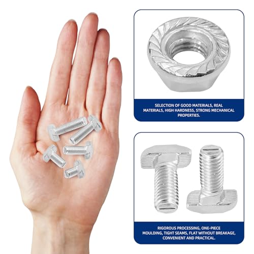 Image of 50Pcs M8x16 /20 /25 /30 /35mmThread T-Slot Drop-in Stud Sliding Screw Bolt with Flange Nut Set, Heavy Duty Hammer Head Bolt T Shape Screws for European Standard 40 Series Aluminum Profile