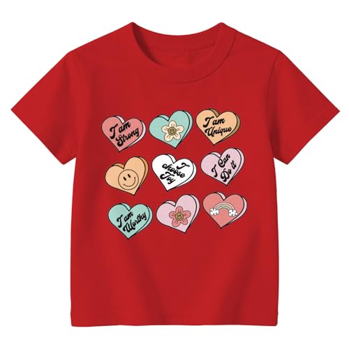 Valentines Heart Shirt for Kids-Boy Girl Valentines Day Short Sleeve Cute Tween Heart Tee Tops A-red