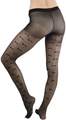 Image of ToBeInStyle Women's Ribbon Bow Twist Tie Opaque Sheer Hosiery Tights