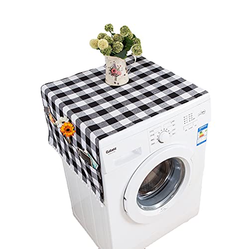 Dstorelhp 2Pc 51'' X 22'' Washer Dryer Top Covers, Cotton Fridge Dust Proof Cover, Washing Machine Top Cover With 6 Storage Pockets Bags, Kitchen Bathroom Home Decor, Black White Grey #TOP2