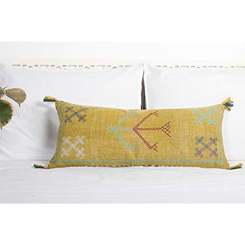 Extra Long Lumbar Pillow Cover (12" X 28") | Handwoven Cactus Silk Pillow Linen Cover | Rustic Décor Bohemian Cushion Cover | Modern Farmhouse Cotton Pillow Case | Bright Decorative Throw Pillow Lime Cover