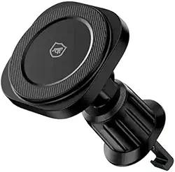 Gshield Suporte Veicular e Carregador Turbo Sem Fio 15W Compatível com MagSafe, Carregamento Rápido por Indução Wireless Magnético com Clipe de Ar Condicionado para Carro, Tank Car, Preto
