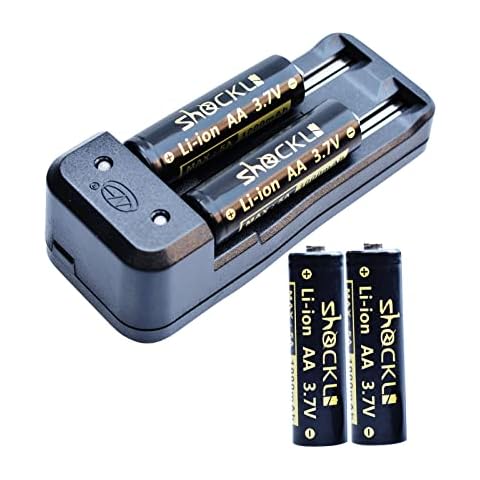 Shockli Smart USB Charger with CR-AA, AA 3.7V Rechargeable Batteries (4- Pack) - Button top for Flashlight Lumintop Tool AA 2.0, NICRON N7, ThruNite Archer Cover