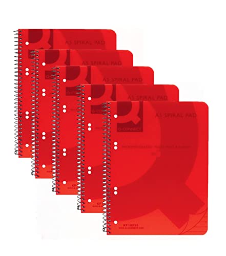 Image of Q-Connect Spiral Bound Polypropylene Notebook 160 Pages A5 Red (5 Pack) KF10035