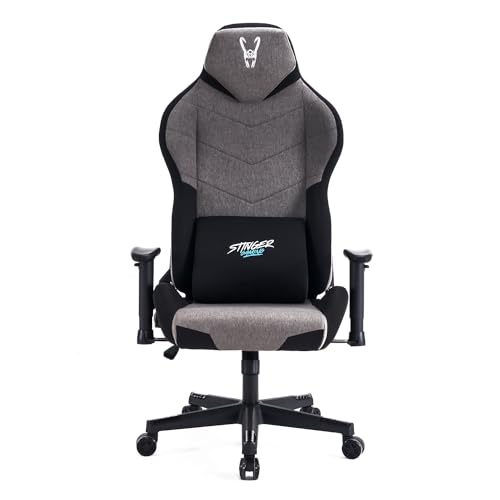 Woxter Stinger Station Titan Dark - Silla Gaming Oficina (Eje Acero, Levantamiento por pistón Gas, Tela Antimanchas, Reposabrazos 2D, Foam, Racing, Cojín Lumbar)