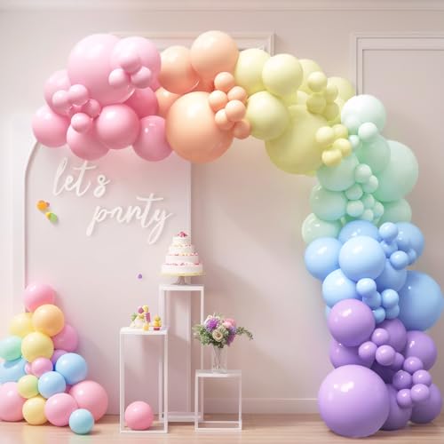 HOUSE OF PARTY 140PCS Pastel Rainbow Balloon Arch Garland Kit – Balloon Arch Kit-Birthday Balloons, Globos para Decoracion de Fiestas | Ideal for valentines day Baby Shower Party Decorations
