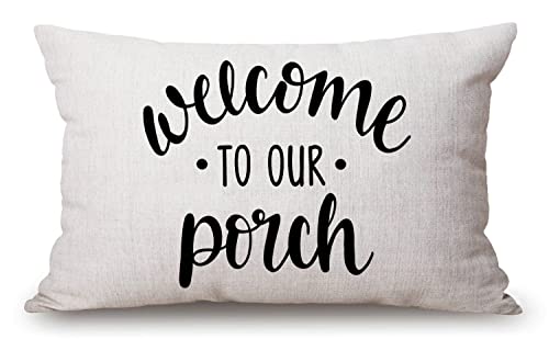 Solekla Farmhouse Decorative Outdoor Throw Pillow Covers for Couch Sofa Bed Welcome to Our Porch Pillow Cover Modern Decor Pillow Case 12 x 20 Inch Jcp75