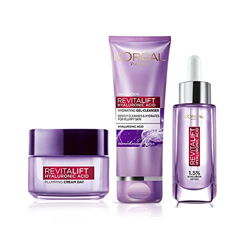 Loreal Paris Hyaluronic Acid Regime Combo Pack – Hyaluronic Acid Re – Plumping Serum 15ml + Hydrating Cream 15ml + Cleanser 100ml