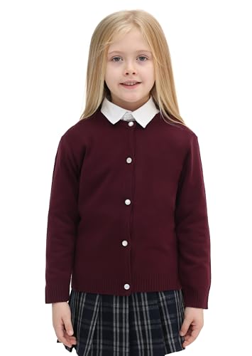 Lilax Little Girls' Knit Basic Cardigan, Long Sleeve Button Up Sweater
