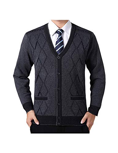 Lolatude Men's Casual V-Neck Button Up Cashmere Knitted Cardigan Sweater,Medium Grey,Large