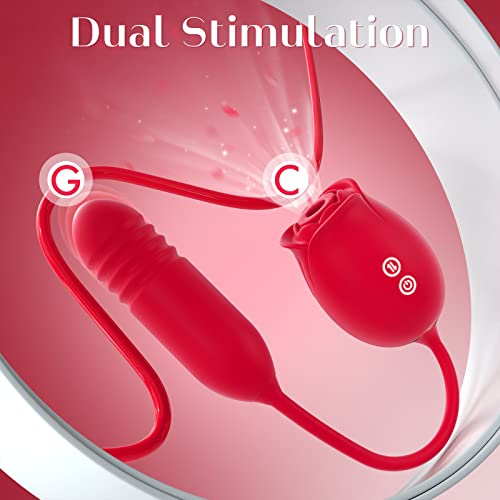 Rose Sex Stimulator Toy For Women - Rose Sex Sucker Vibrator Adult Sex Toys For Woman Clitoral Sucking & Thrusting G Spot Dildo, Nipple Suction Female Stimulation Massager For Couples Pleasure #TOP3