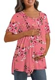 DreamGlee Womens Maternity Summer Casual T Shirts Loose Buttons Pregnancy Tunic Shirts for Leggings, Peach...