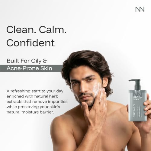 Image of Cincinnus Oil Control & Moisturizing Facial Cleanser for Men | Deep Cleansing Face Wash with Sea Salt, Centella & Salicylic Acid | Controls Excess Oil | for Oily & Acne-Prone Skin | 210ml