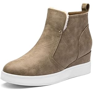 DREAM PAIRS Women’s Slip on High Top Wedge Sneakers Hidden Heel Platform Wedgie Ankle Booties 6.5 Taupe/Pu