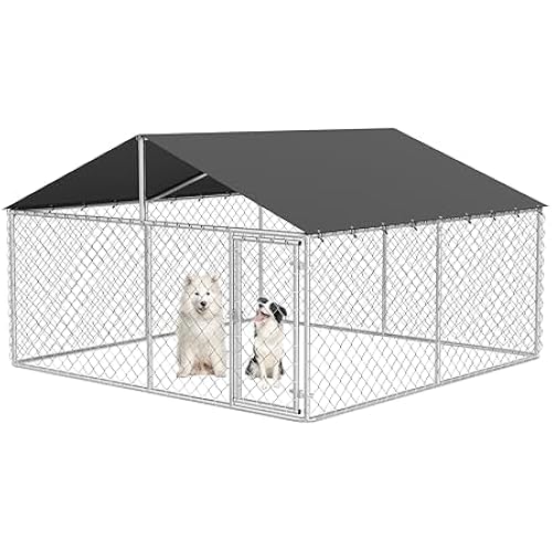 Petony 120"x 120" Outdoor Dog Enclosure Heavy Duty Dog Kennel House Mesh Dog Big Cage Pet Kennel Steel Fence with Secure Lock