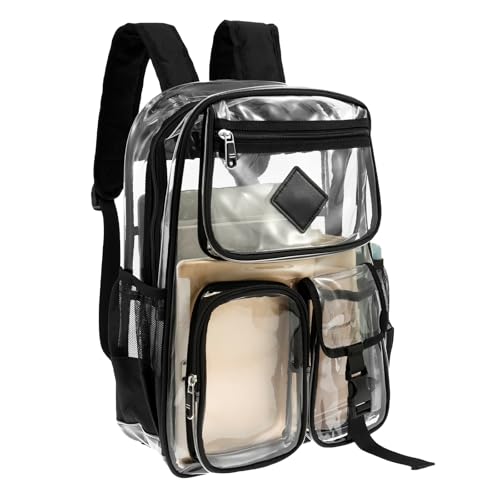 BAODBF Zaino trasparente, grande, in plastica, impermeabile, con tracolla regolabile, zaino per la scuola, per concerti, scuola, college, sport, lavoro, viaggio, Trasparente., L