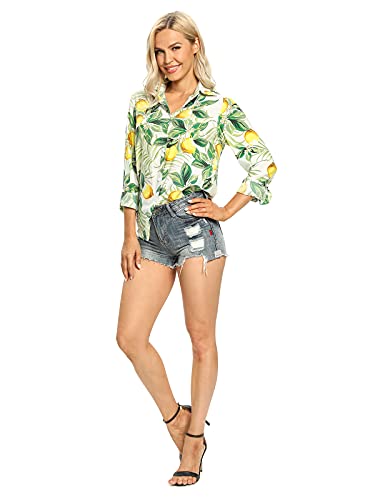 Aeslech Women's Button Down Hawaiian Shirt Lightweight Floral Print Aloha Party Tops3