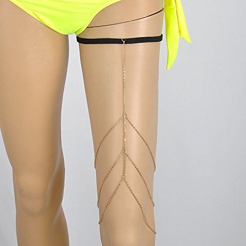 Erawan Trendy Sexy Womens Thigh Leg Chain Jewelry Body Bikini Beach Harness Body Chain Sakcharn (Gold) #TOP2