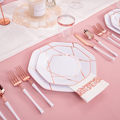 Wdf 20Guest Rose Gold Plastic Plates & Disposable Rose Gold Plastic Silverware With White Handle & Rose Gold Plastic Cups & Rose Gold Napkin- Rose Gold Plastic Dinnerware For Wedding &Mother's Day #TOP5