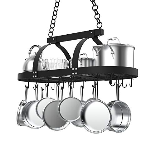 KES Plafond Opknoping Pot Rack 85CM Plafondplank voor Keuken Ovale Pot en Pan Rack Mat Zwarte Pot Hanger met 20 S Haken, KUR221S85-BK - Image 7
